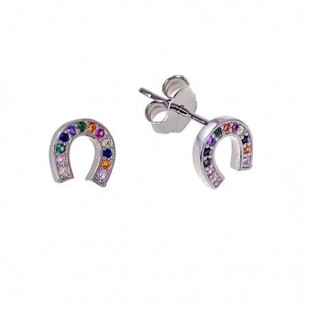 Pendiente de Herradura Multicolor Microengaste en Plata de Ley 925mls