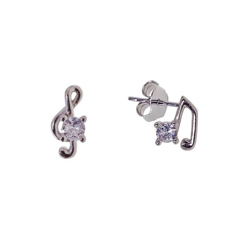 Pendientes de Notas Musicales con Circonitas en Plata de Ley 925mls