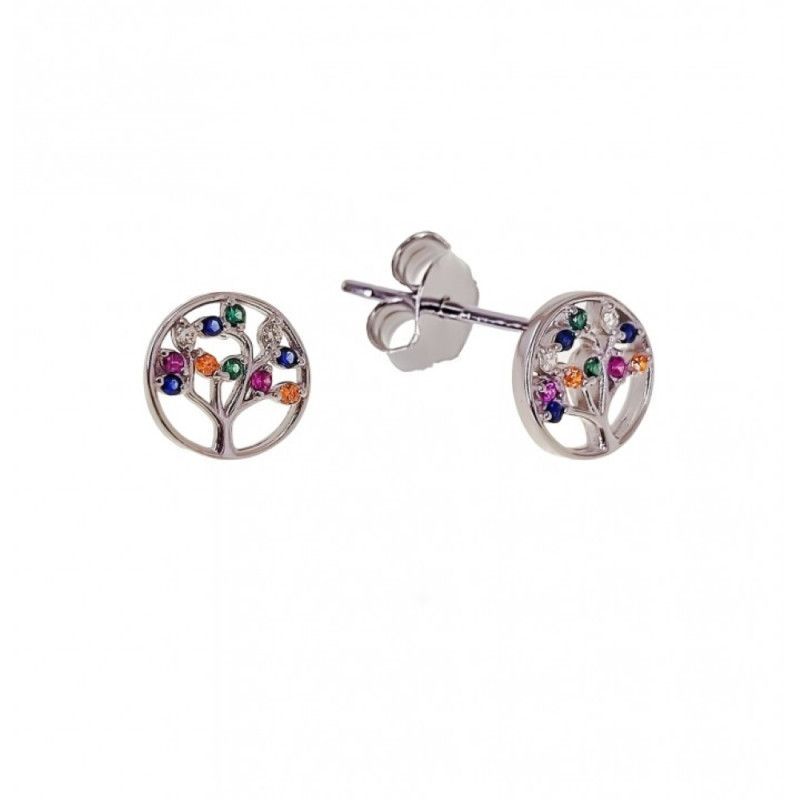 Pendiente de Árbol de la Vida Multicolor con Circonitas en Plata de Ley 925mls