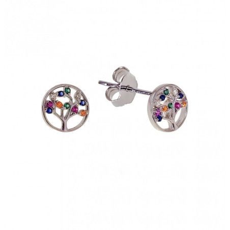 Pendiente de Árbol de la Vida Multicolor con Circonitas en Plata de Ley 925mls