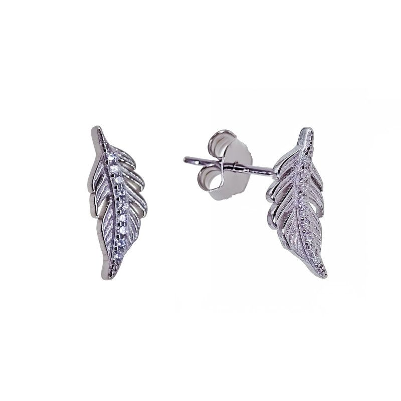 Pendiente de Pluma con Circonitas en Plata de Ley 925mls