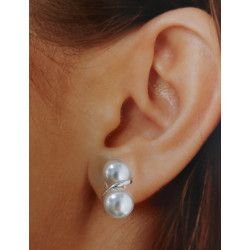Pendiente Omega Perla Doble en Plata de Ley 925mls