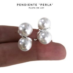 Pendiente Omega Perla Doble en Plata de Ley 925mls
