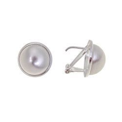 Pendiente Omega M/Perla con Base Lisa en Plata de Ley 925mls