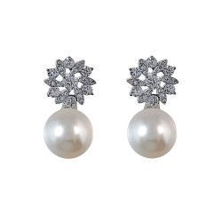 Pendiente Omega de Perla con Circonitas en Plata de Ley 925mls