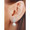 Pendiente Omega de Perla con Circonitas en Plata de Ley 925mls