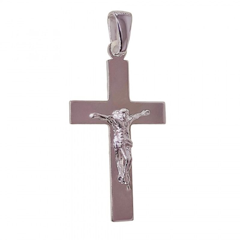 Colgante de Cruz Plana con Cristo en Plata de Ley 925mls