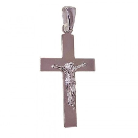 Colgante de Cruz Plana con Cristo en Plata de Ley 925mls