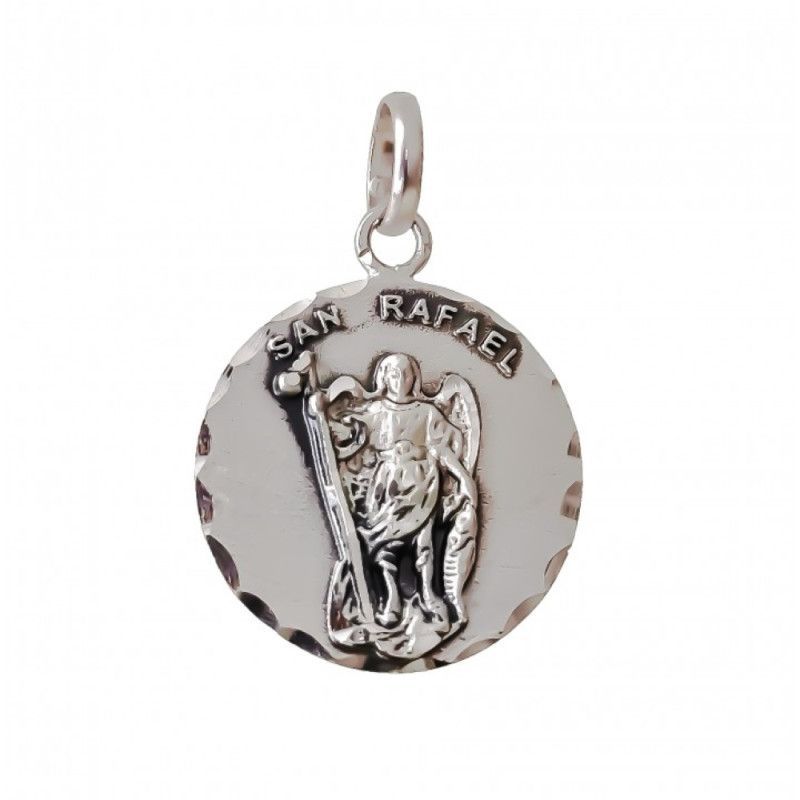 Colgante Medalla de San Rafael en Plata de Ley 925mls