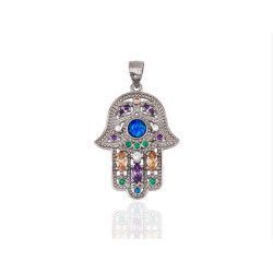 Colgante de Mano de Fátima con Circonitas de Colores en Plata de Ley