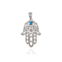Colgante de Mano de Fátima con Piedra Turquesa en Plata de Ley