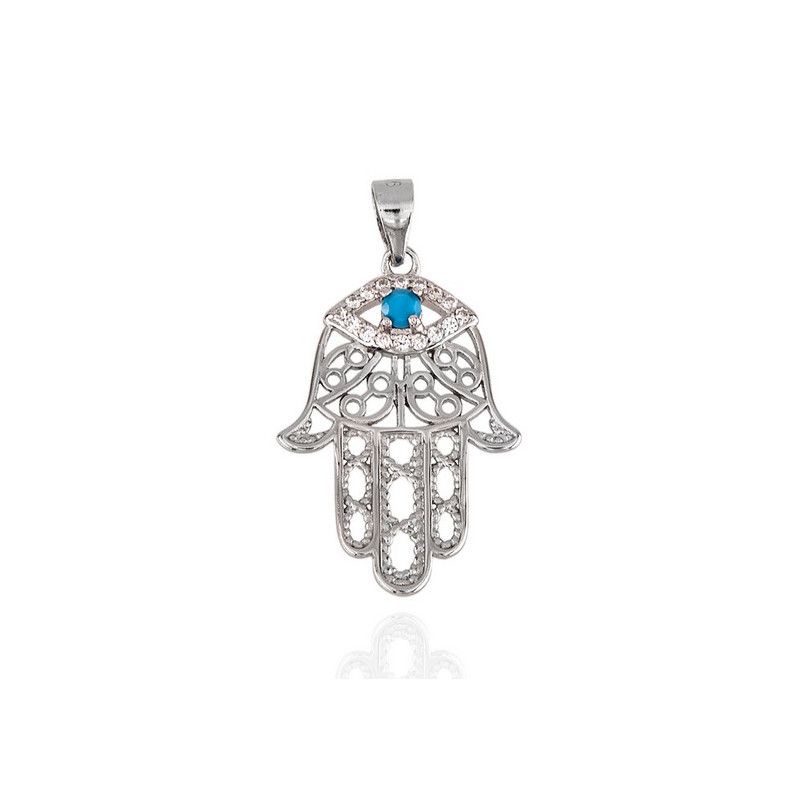 Colgante de Mano de Fátima con Piedra Turquesa en Plata de Ley