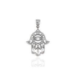Colgante de Mano de Fátima con Ojo Turco Cristal en Plata de Ley 925