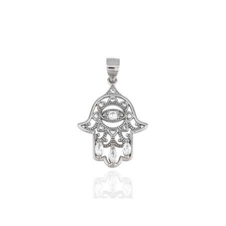Colgante de Mano de Fátima con Ojo Turco Cristal en Plata de Ley 925
