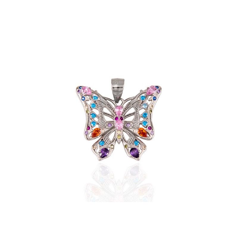 Colgante Mariposa con Circonitas de Colores en Plata de Ley 925mls