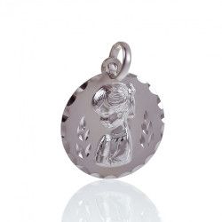 Colgante de Virgen Niña Tallada en Plata de Ley 925mls