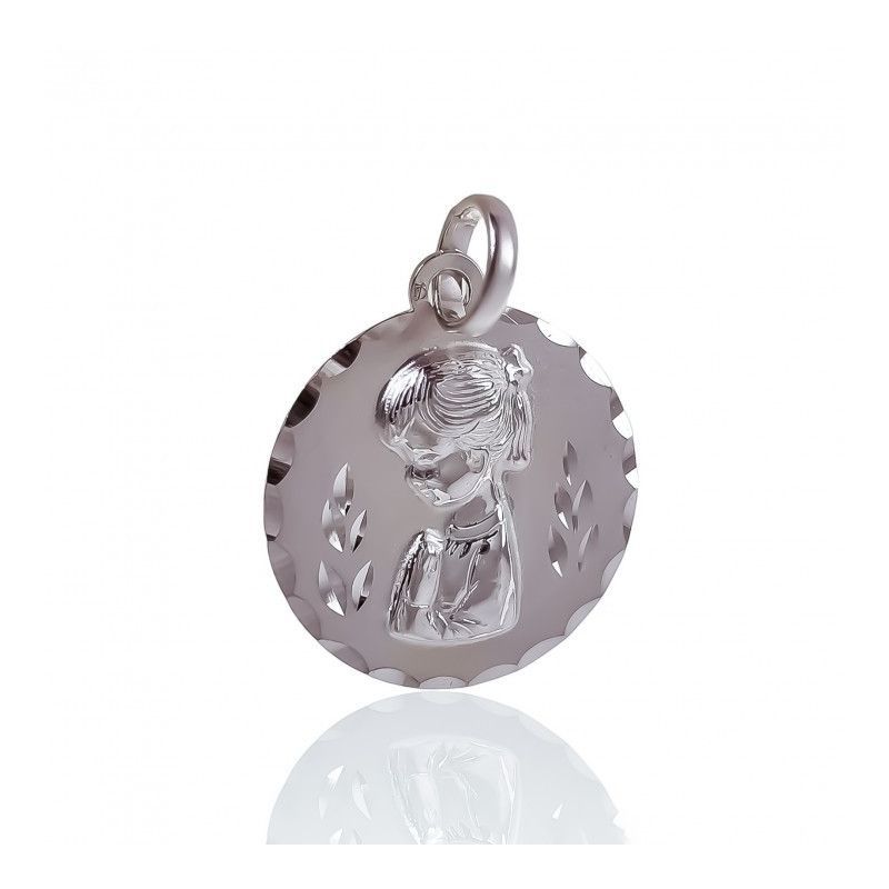 Colgante de Virgen Niña Tallada en Plata de Ley 925mls
