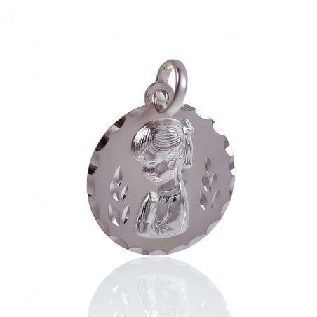 Colgante de Virgen Niña Tallada en Plata de Ley 925mls