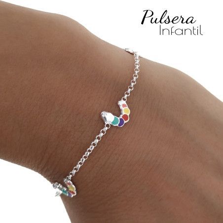 Pulsera Infantil Gusanito en Plata de Ley 925mls