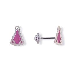 Pendiente Infantil de  Virgen del Rocío Esmaltado en Plata de Ley 925