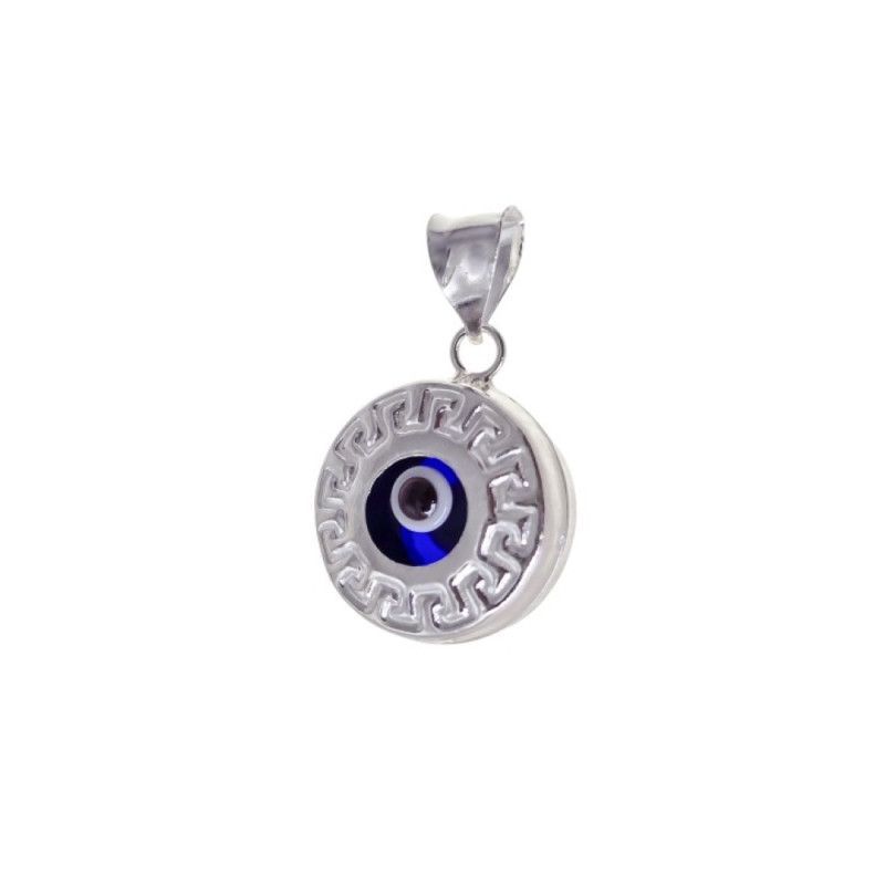 Colgante Ojo Turco con Greca en Plata de Ley 925mls