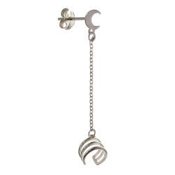 Pendiente Trepador Luna con Cadena en Plata de Ley 925mls