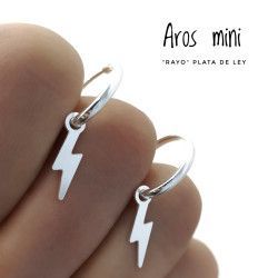 Aros de Rayo Liso Colgando en Plata de Ley 925mls