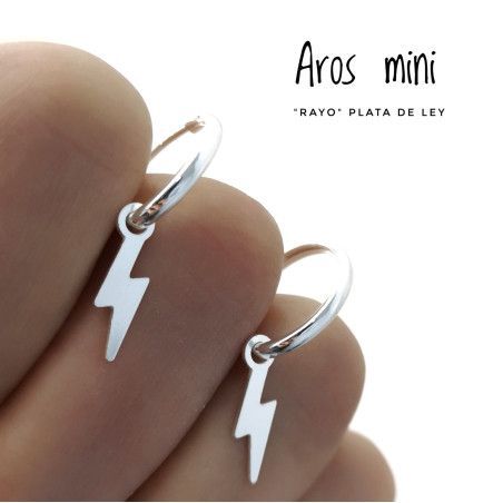 Aros de Rayo Liso Colgando en Plata de Ley 925mls