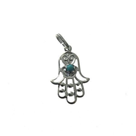 Colgante de Mano de Fátima con Piedra de Color en Plata de Ley 925mls