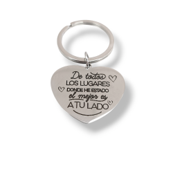 Llavero Enamorados con Mensaje en Acero Plateado Hipoalergénico 316l