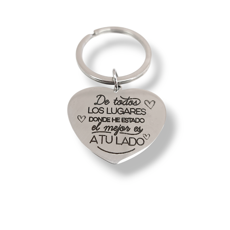 Llavero Enamorados con Mensaje en Acero Plateado Hipoalergénico 316l