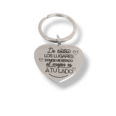 Llavero Enamorados con Mensaje en Acero Plateado Hipoalergénico 316l