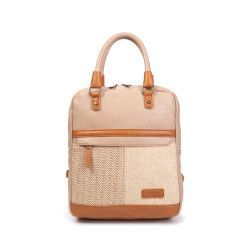 Mochila de Rafia y Polipiel Beige y Apricot – Estilo y Elegancia