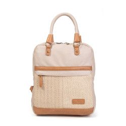 Mochila de Rafia y Polipiel Beige y Apricot – Estilo y Elegancia