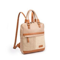 Mochila de Rafia y Polipiel Beige y Apricot – Estilo y Elegancia