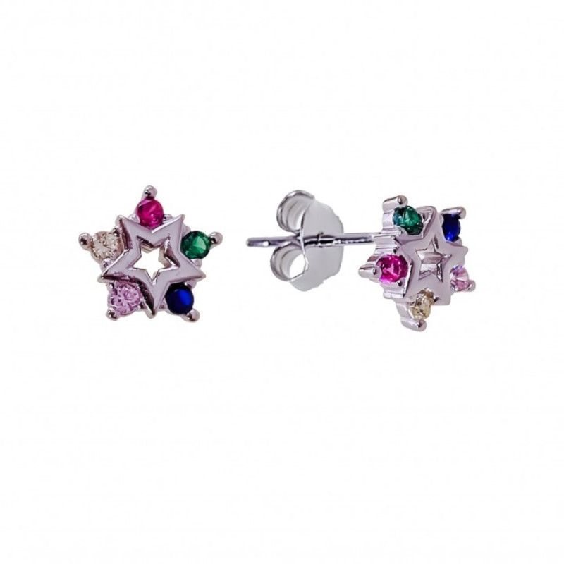Pendiente de Estrella con Circonita Multicolor en Plata de Ley 925mls