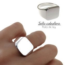 Sello de Caballero Cuadrado Liso en Plata de Ley 925mls