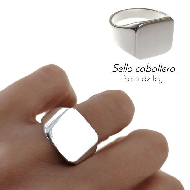 Sello de Caballero Cuadrado Liso en Plata de Ley 925mls