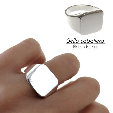 Sello de Caballero Cuadrado Liso en Plata de Ley 925mls