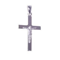 Colgante de Cruz Con Cristo Lisa en Plata de Ley 925mls