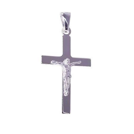 Colgante de Cruz Con Cristo Lisa en Plata de Ley 925mls