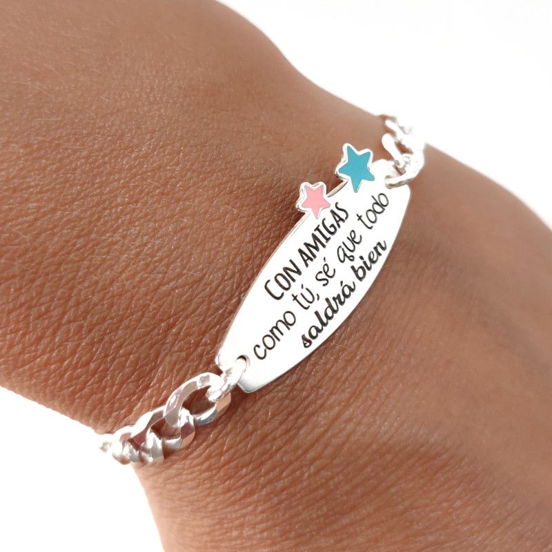 Pulsera de Amigas con Mensaje en Plata de Ley 925mls