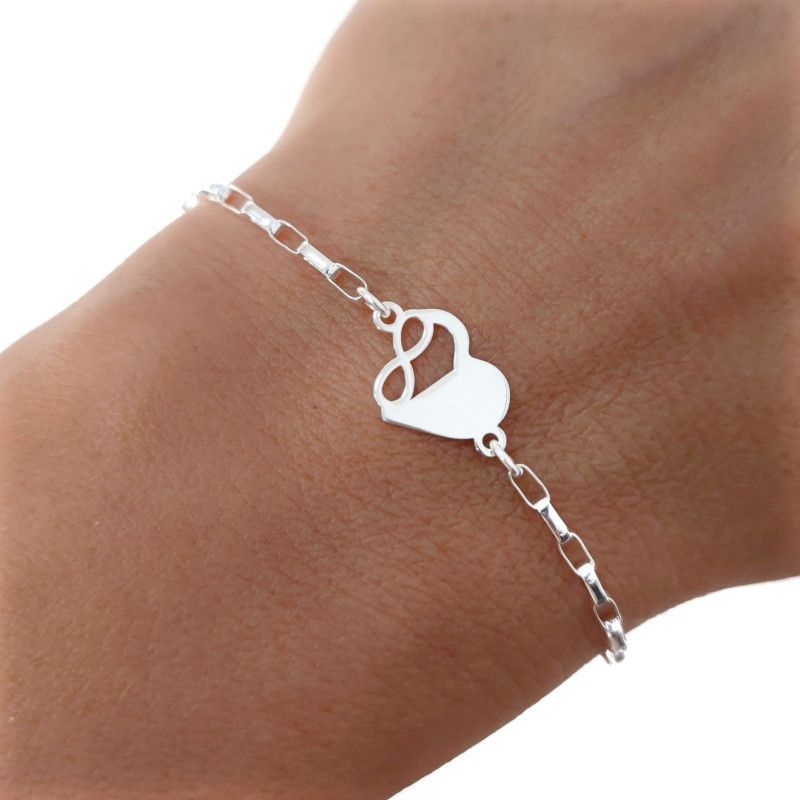 Pulsera de Corazón con Infinito M/Calado en Plata de Ley 925mls