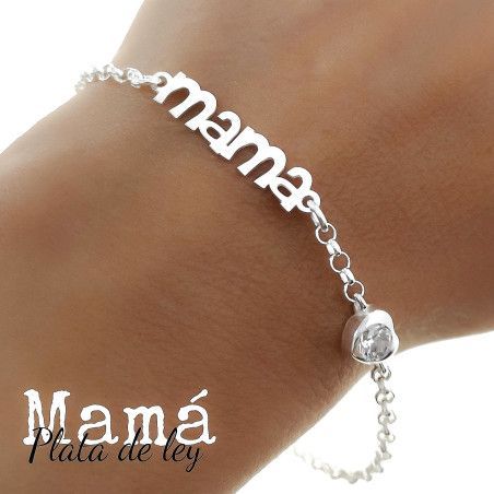 Pulsera de Mamá con Circonita en forma de Corazón en Plata de Ley 925