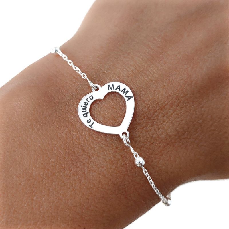 Pulsera de Mamá en Corazón Calado en Plata de Ley 925mls