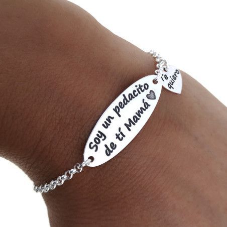 Pulsera de Mamá en Corazón Colgando en Plata de Ley 925mls