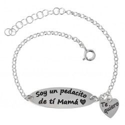 Pulsera de Mamá en Corazón Colgando en Plata de Ley 925mls