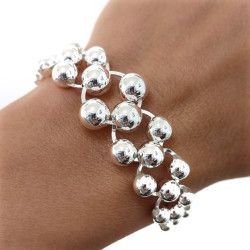 Pulsera de Bolas Aumento con Asas Planas Triple en Plata de Ley 925mls