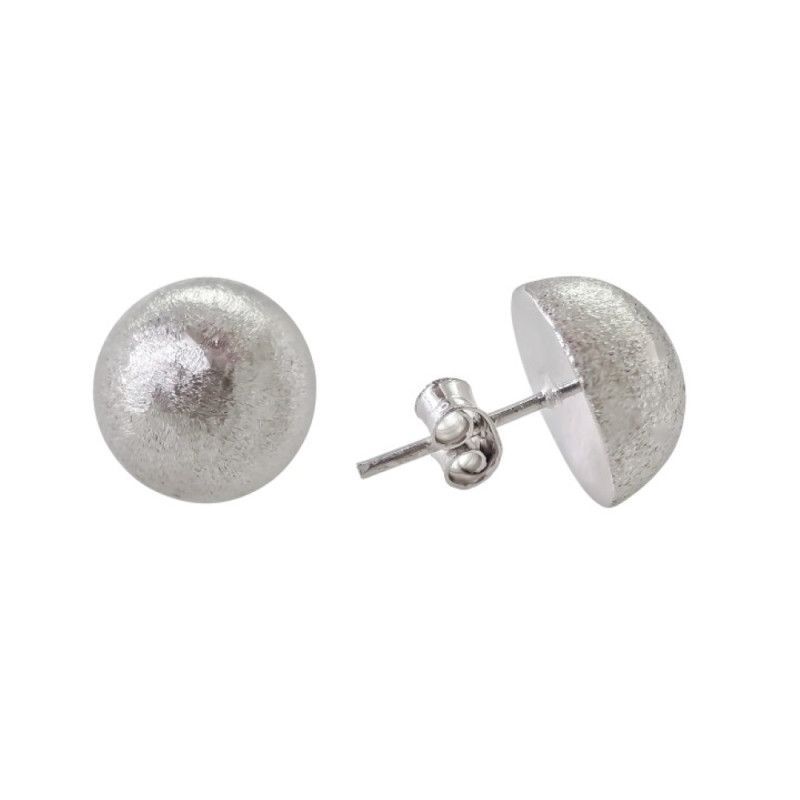 Pendiente de Media Bola Plata Mate de 12mm en Plata de Ley 925mls