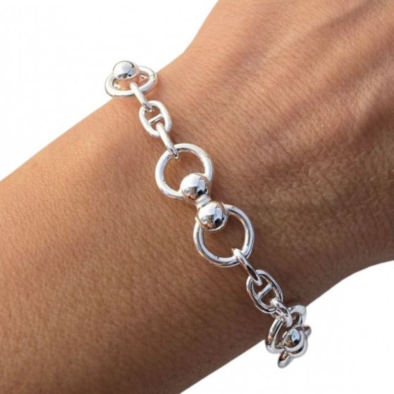 Pulsera Marinera con Bolas y Asas Entrelazadas en Plata de Ley 925mls